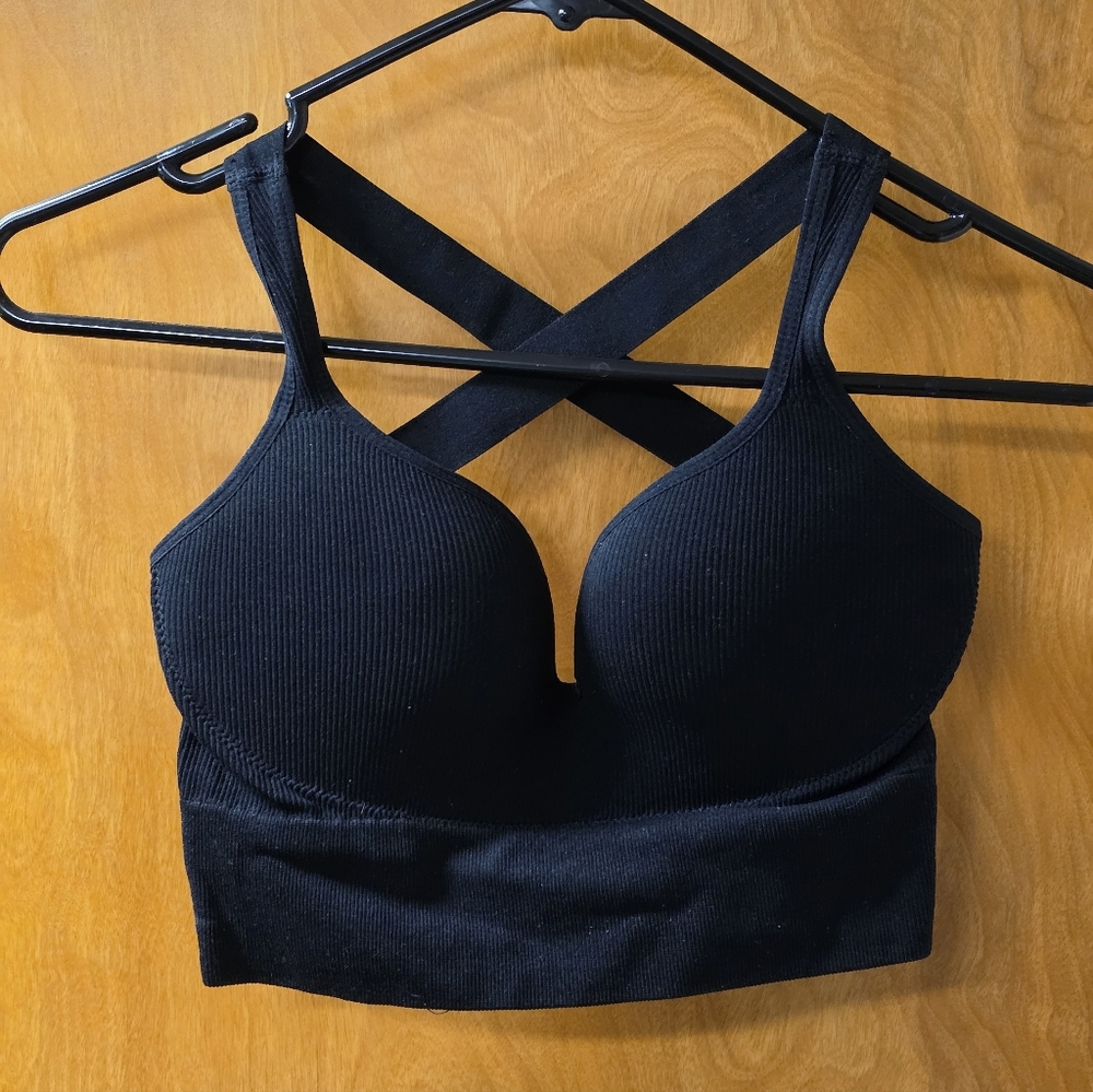 Glowmode FeatherFit Sweetheart Neck Ribbed Black Sports BRA M